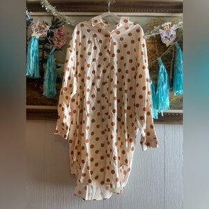 Red Sky Cream Polka Dot Button-Up Shirt Dress in Rust Brown. One Size. BNWOT.
